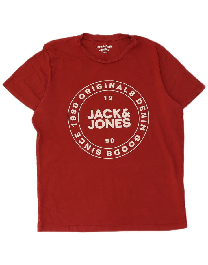JACK & JONES Herre Regular Fit Grafisk T-shirt Top Medium Rød Bomuld