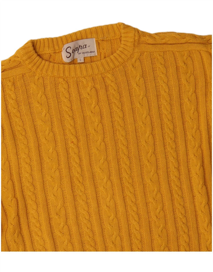 Scapa Mens Crew Neck Jumper Sweater Large Yellow Cotton