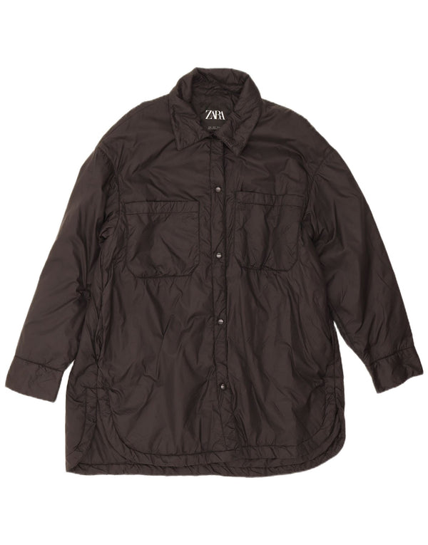 Zara Damen-Windbreaker-Mantel UK 14 Mittelschwarzes Polyester