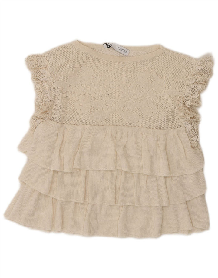 Zara Womens Crop Blouse sans manches Top UK 8 Small Off White Polyester