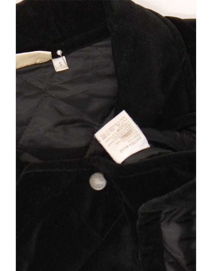 Andrea Mare Womens Velvet Oversized Quilted Jacket UK 10 Small Black Cotton