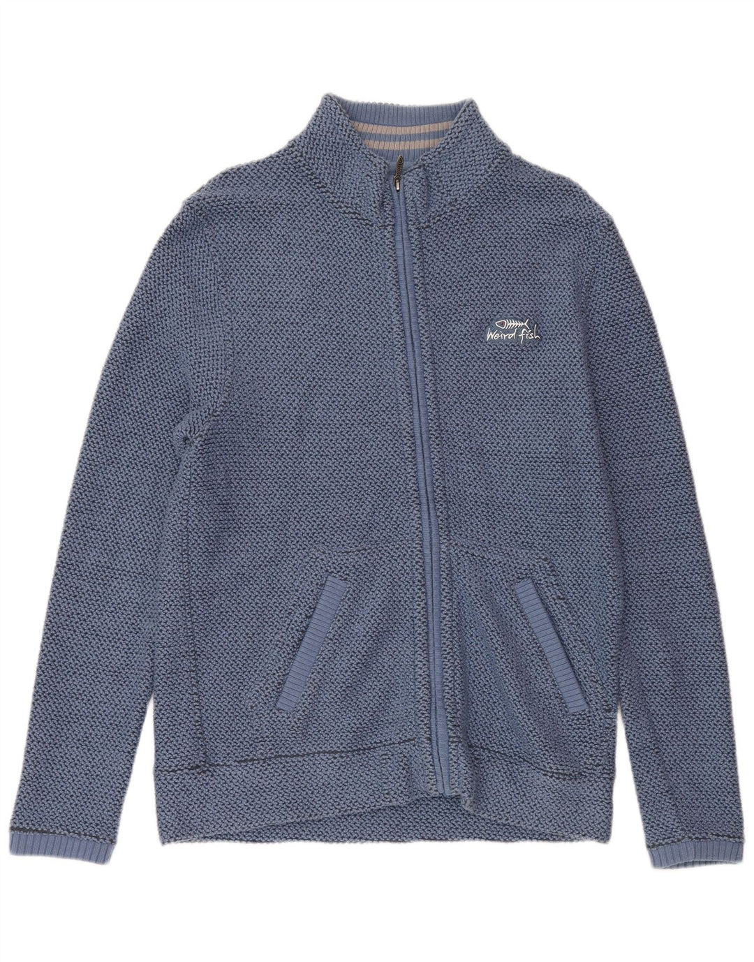 WEIRD FISH Mens Cardigan Sweater Small Blue Cotton