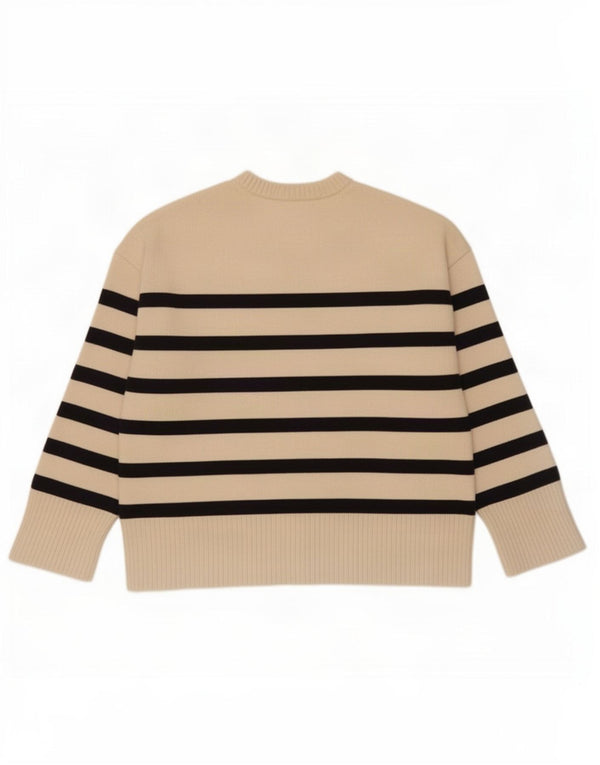 Zara Damen-Pullover, übergroß, Rundhalsausschnitt, Gr. 40, Größe L, Beige, gestreift