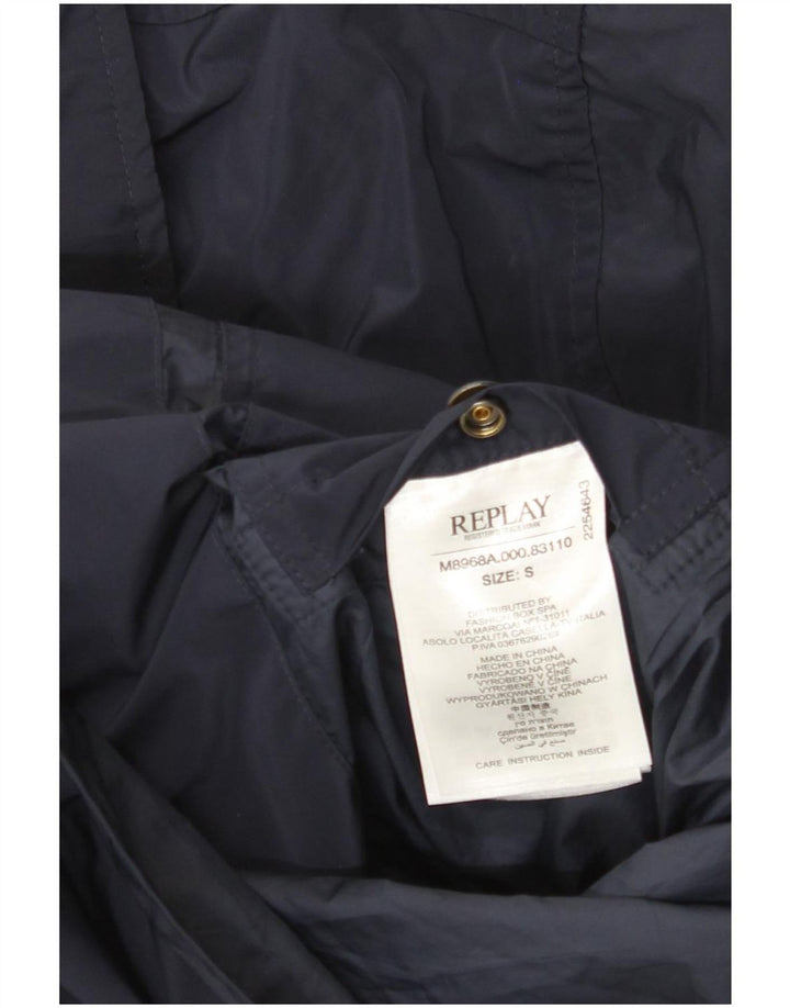 Replay Chaqueta impermeable gráfica para hombre UK 36 Small Poliéster azul marino