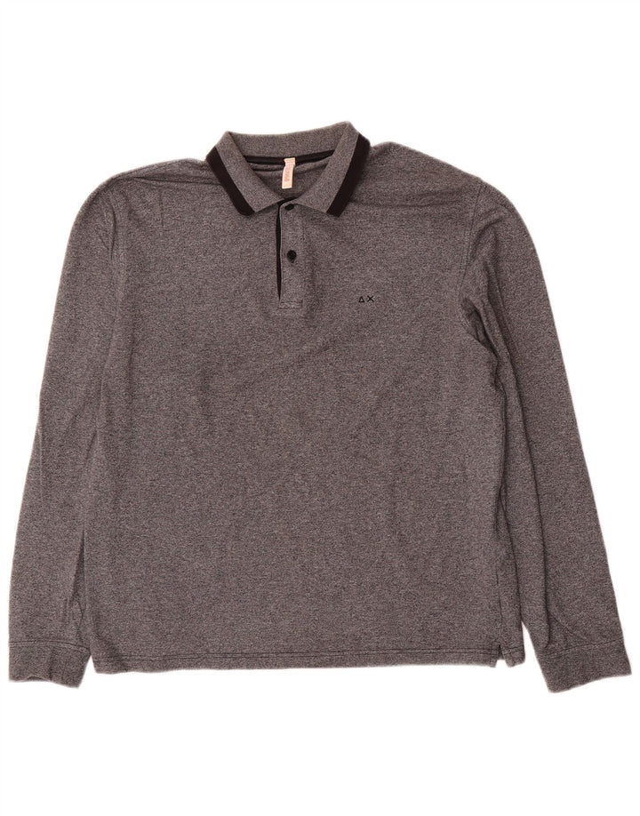 Sun68 Mens Long Sleeve Polo Shirt XL Grey Cotton