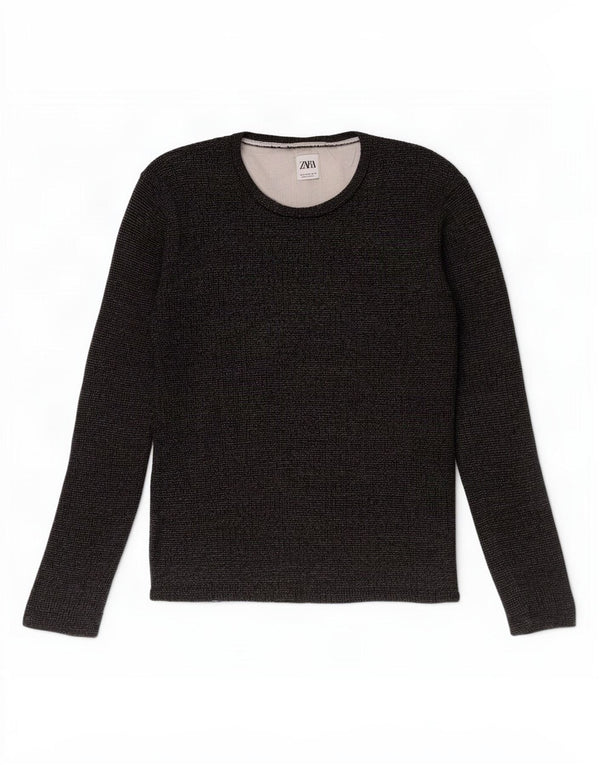 Zara Mens Top Long Sleeve Medium Navy Blue Cotton