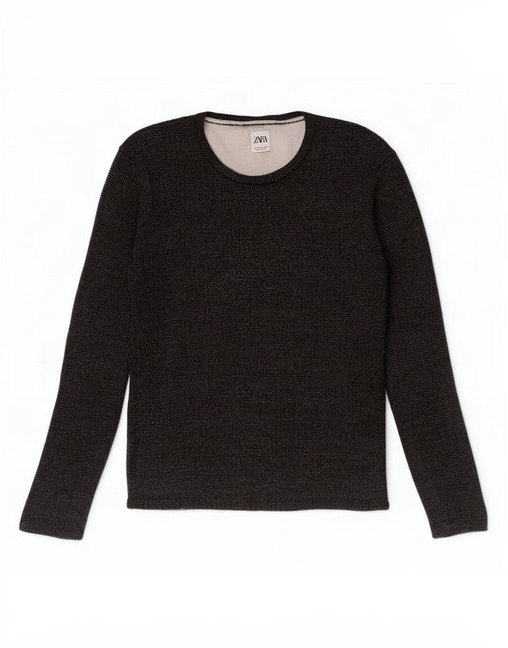 Zara Mens Top Long Sleeve Medium Navy Blue Cotton