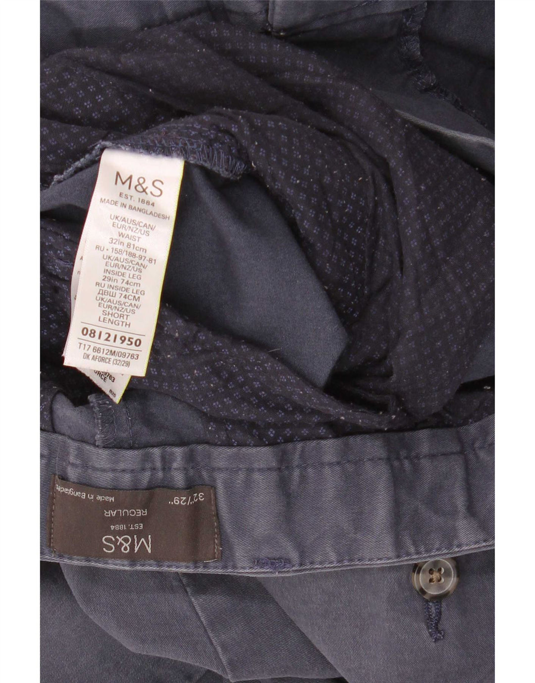 Marks & Spencer Mens Straight Regular Chino Trousers W32 L29 Navy Blue