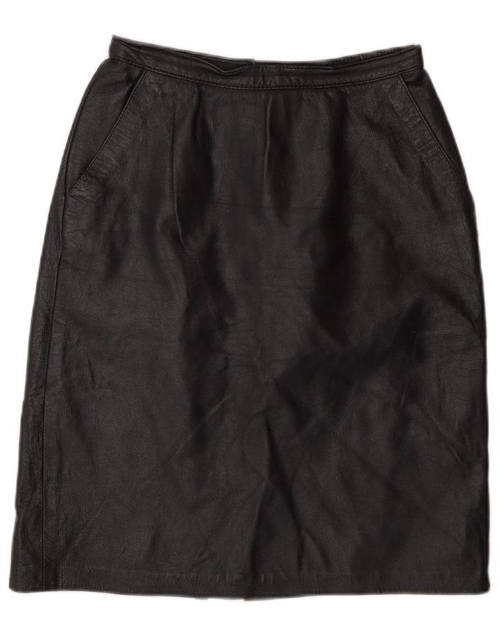 VINTAGE Womens Leather Skirt W24 XS Black