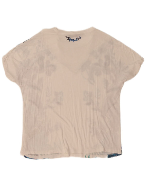 Desigual T-shirt grafica da donna Top UK 14 Viscosa floreale bianca media