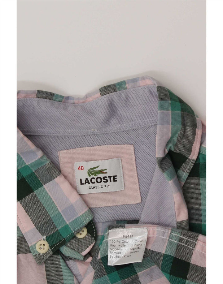 Lacoste Herren-Hemd mit klassischer Passform, Größe 40, mittelgrün, kariert, Baumwolle