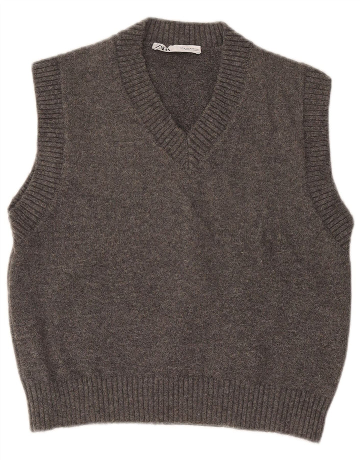 Zara Womens Vest Tank Top UK 14 Medium Grey Polyester