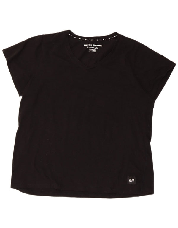 Dkny Womens Short Sleeve Regular T-Shirt Top UK 18 XL Black Cotton