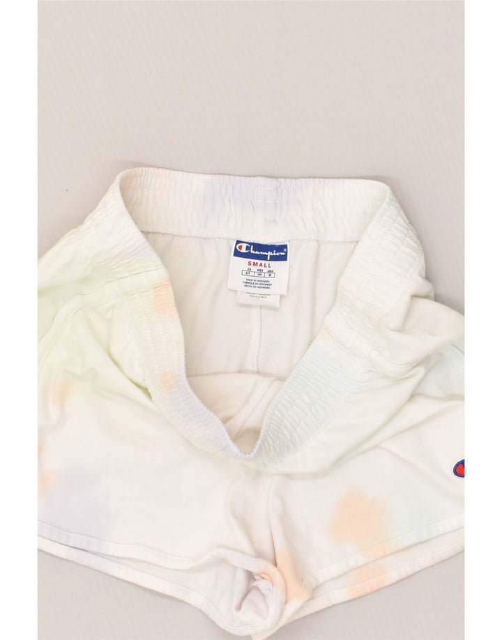 CHAMPION Womens Sport Shorts UK 10 Small White Tie Dye Cotton | Vintage Champion | Thrift | Second-Hand Champion | Used Clothing | Messina Hembry 