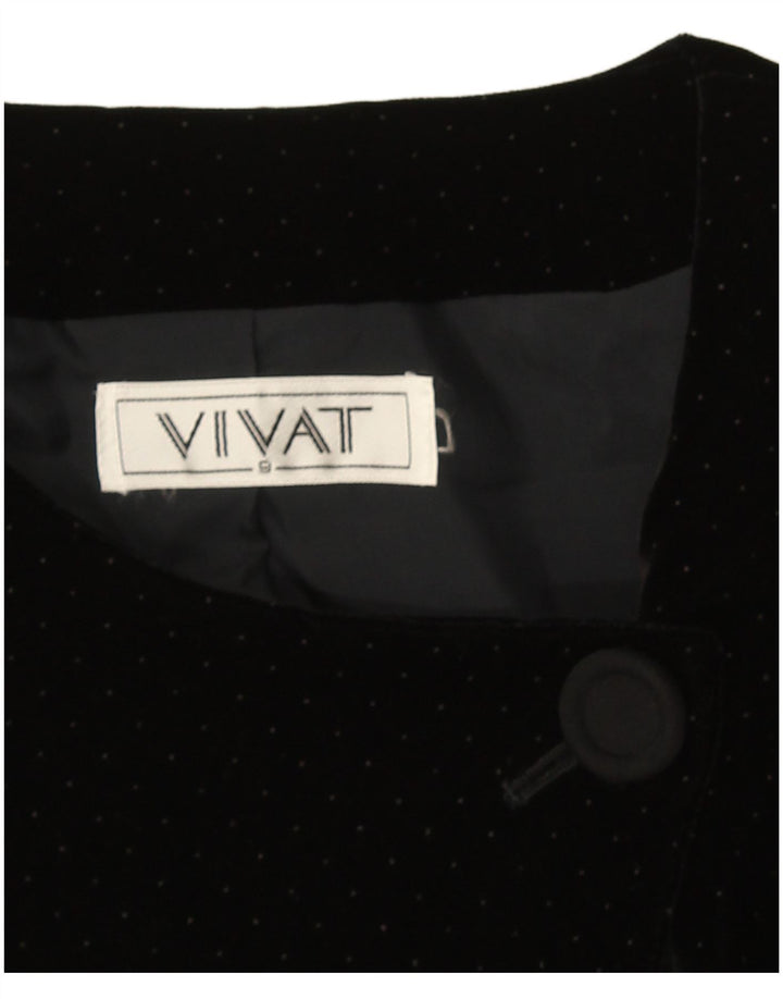 Giacca Bolero vintage da donna UK 14 media nera maculata