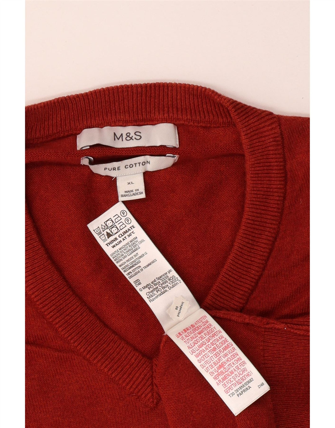 MARKS & SPENCER Mens V-Neck Jumper Sweater XL Red Cotton Classic