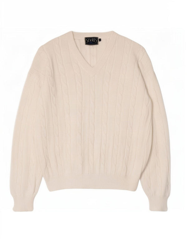 Sevres Herre V-hals sweater IT 50 Medium Hvid Bomuld