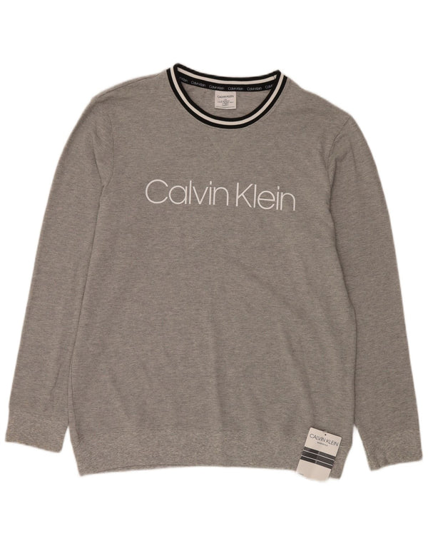 Calvin Klein Mens Graphic Crew Neck Jumper Sweater Large Grey Striped