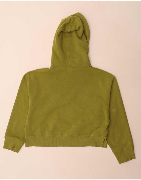 Zara Damen Crop Hoodie Pullover UK 14 Medium Khaki Baumwolle