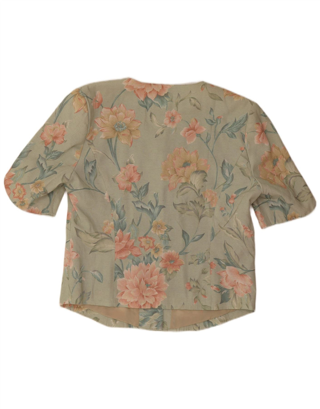 Clover Dame Kortærmet 3 Button Blazer Jacket UK 12 Medium Green Floral