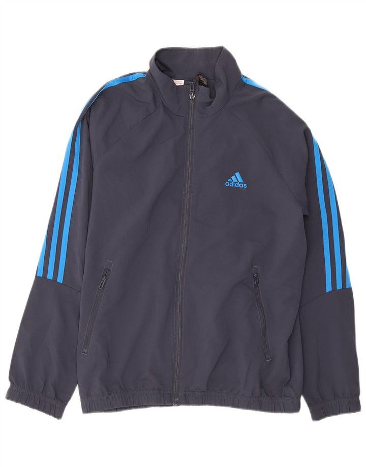 Adidas Boys Aeroready Tracksuit Top Jacket 11-12 Years Navy Blue Polyester