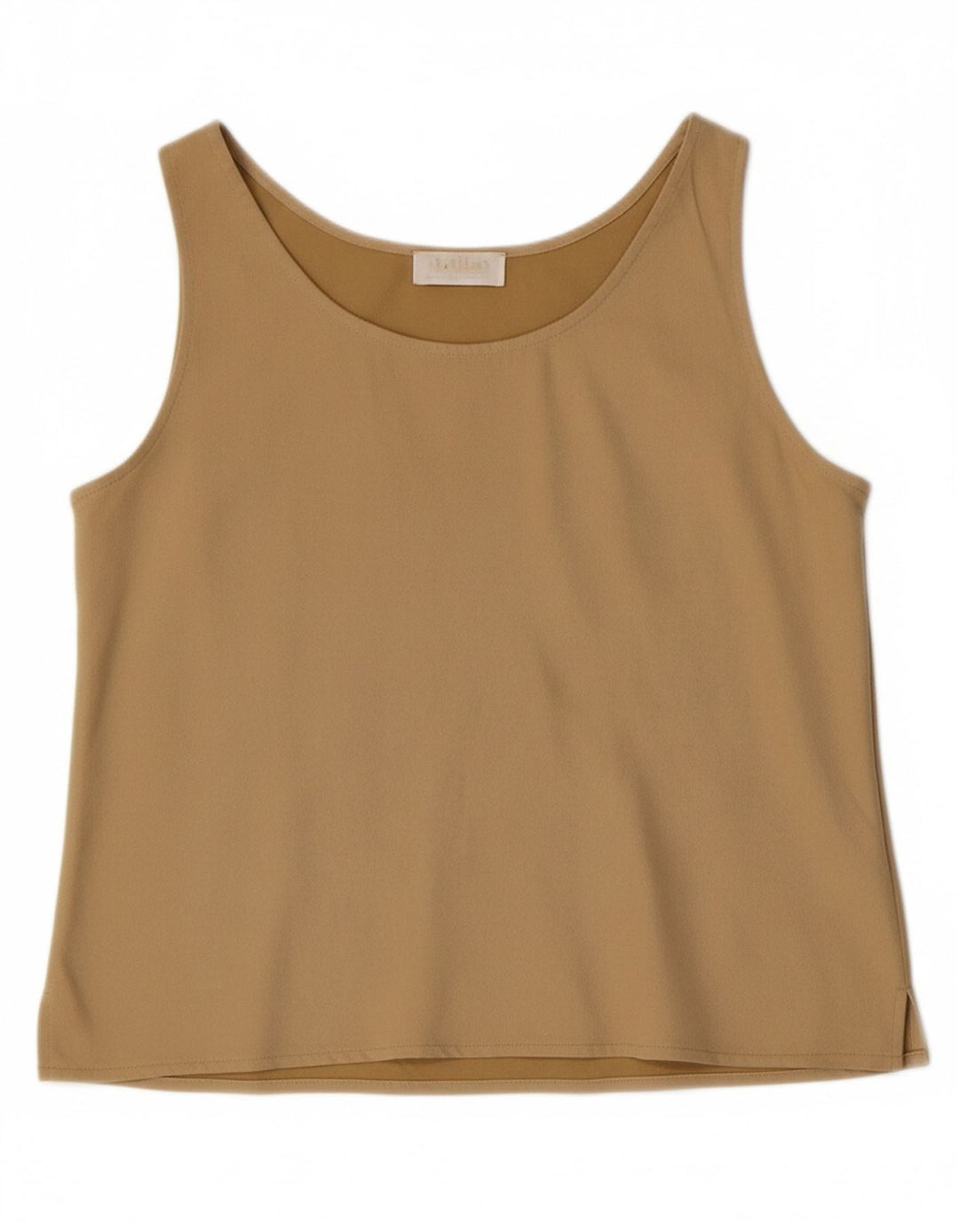 VINTAGE Womens Crop Sleeveless Blouse Top UK 14 Medium Beige Polyester Vintage Vintage and Second-Hand Vintage from Messina Hembry 