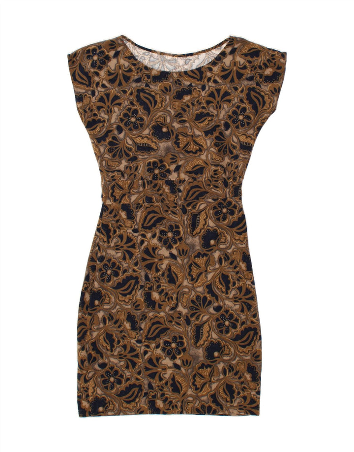 VINTAGE Womens Sheath Dress UK 12 Medium Brown Floral Vintage Vintage and Second-Hand Vintage from Messina Hembry 