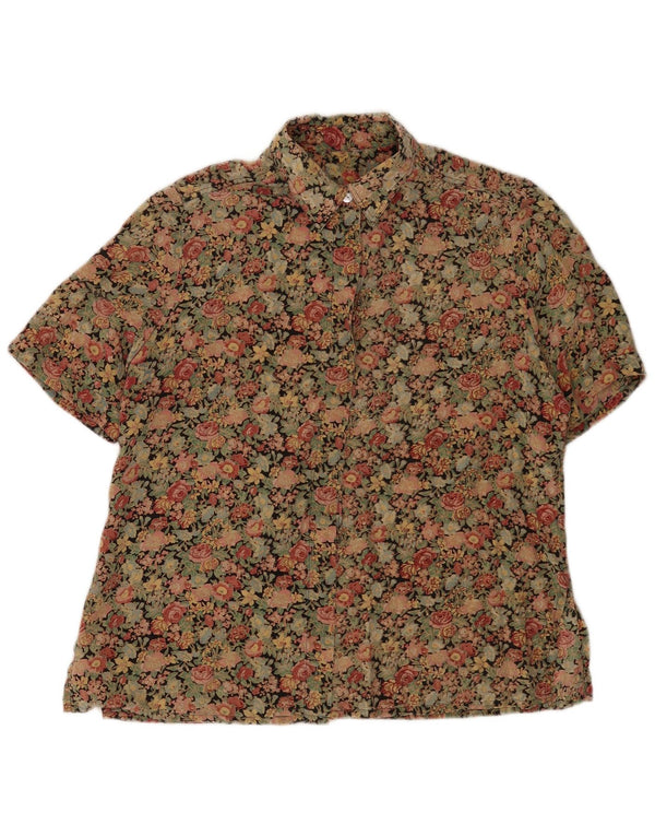 Vintage kortærmet skjorte til kvinder UK 18 XL flerfarvet blomster