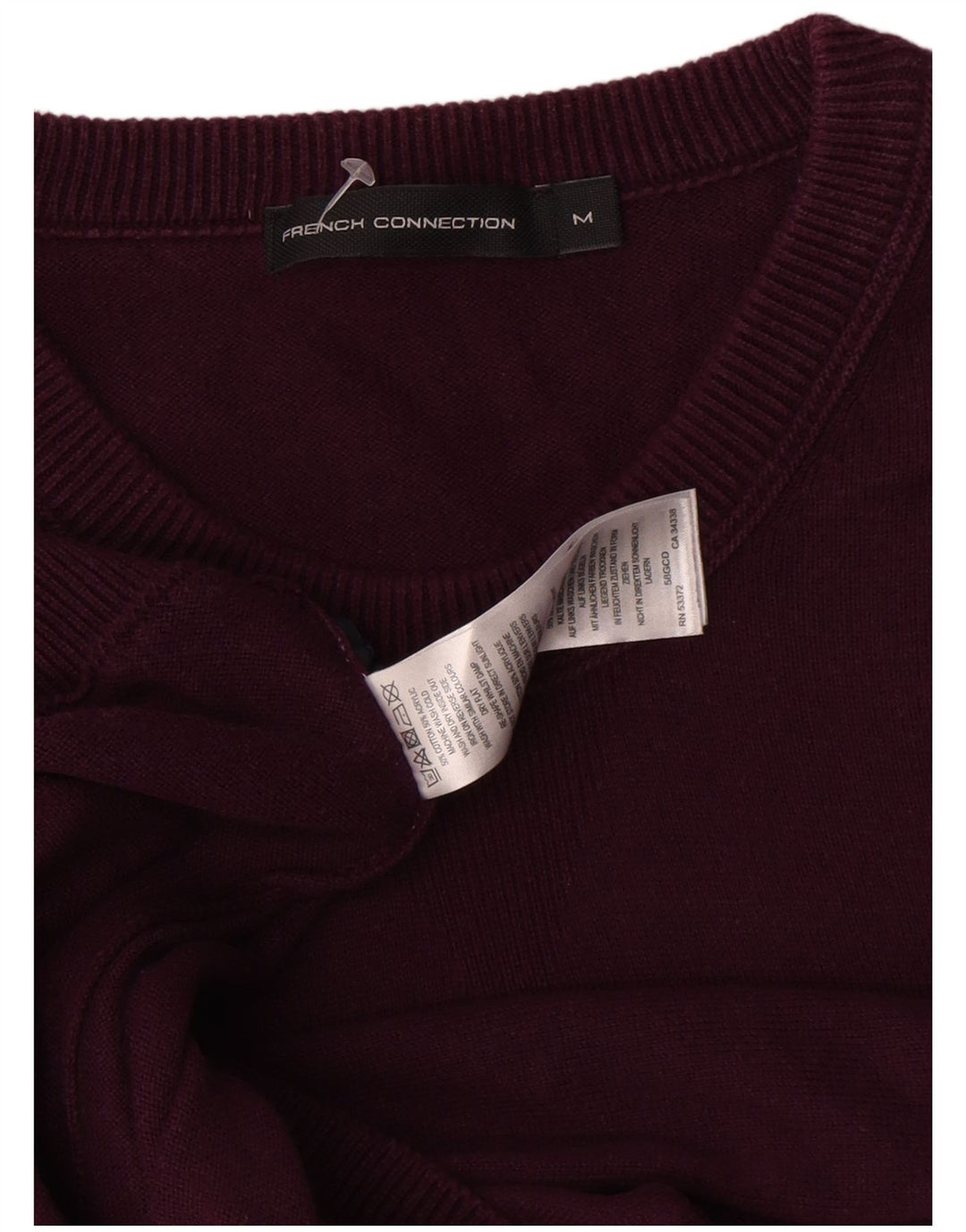 French Connection Mens Crew Neck Jumper Sweater Medium Burgundy Cotton