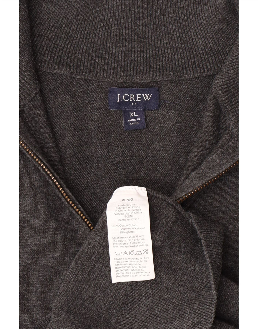 J. CREW Womens Zip Neck Jumper Sweater UK 18 XL Grey Cotton Vintage J. Crew and Second-Hand J. Crew from Messina Hembry 
