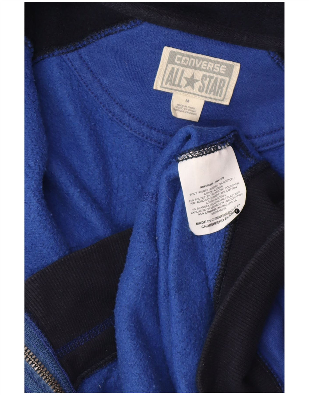 Maglione con cappuccio e zip grafica da uomo Converse color block medio blu navy