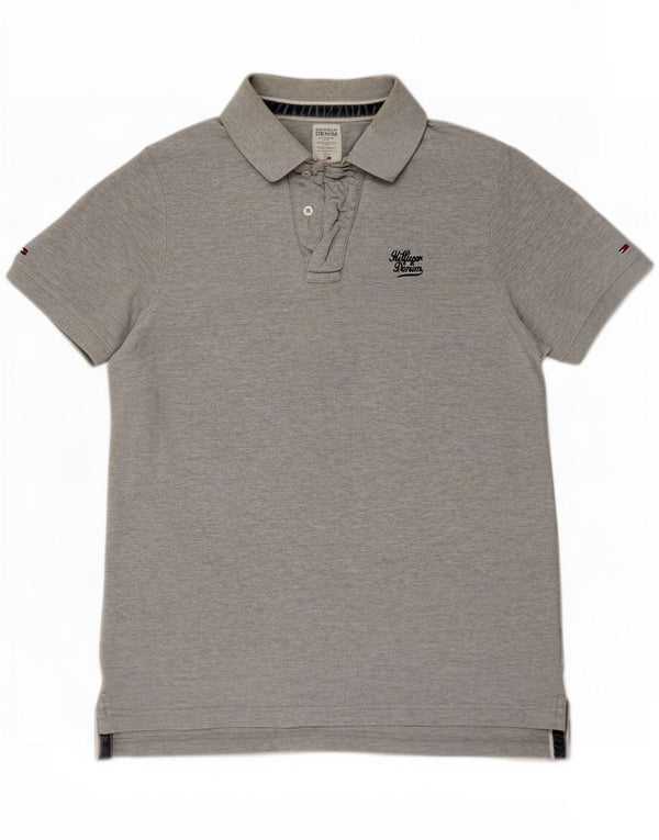 Polo da uomo Tommy Hilfiger XL in cotone chiazzato grigio