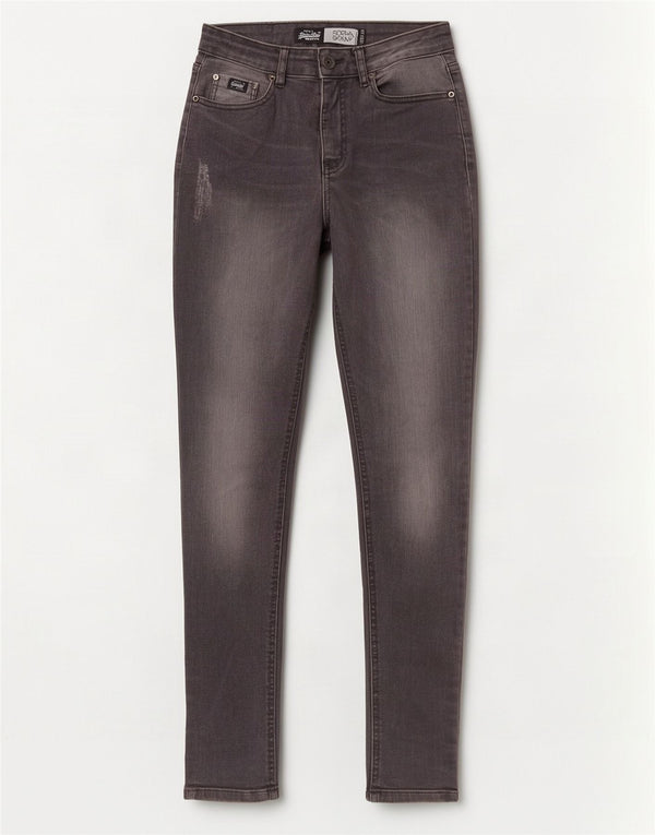 Superdry Mujer Sophia Vaqueros Pitillo Desgastados W26 L30 Algodón Gris