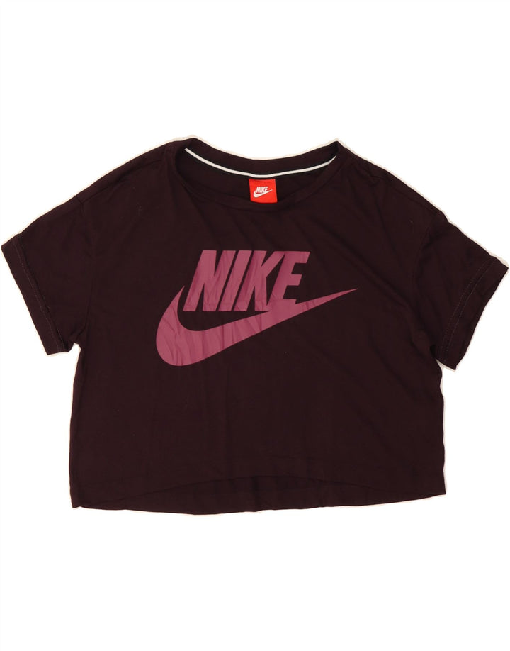 NIKE Womens Crop Graphic T-Shirt Top UK 14 Medium Burgundy Polyester Vintage Nike and Second-Hand Nike from Messina Hembry 