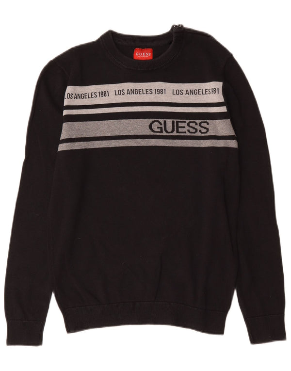 Guess Boys Crew Neck Jumper Sweater 12-13 Years XS Black Colourblock