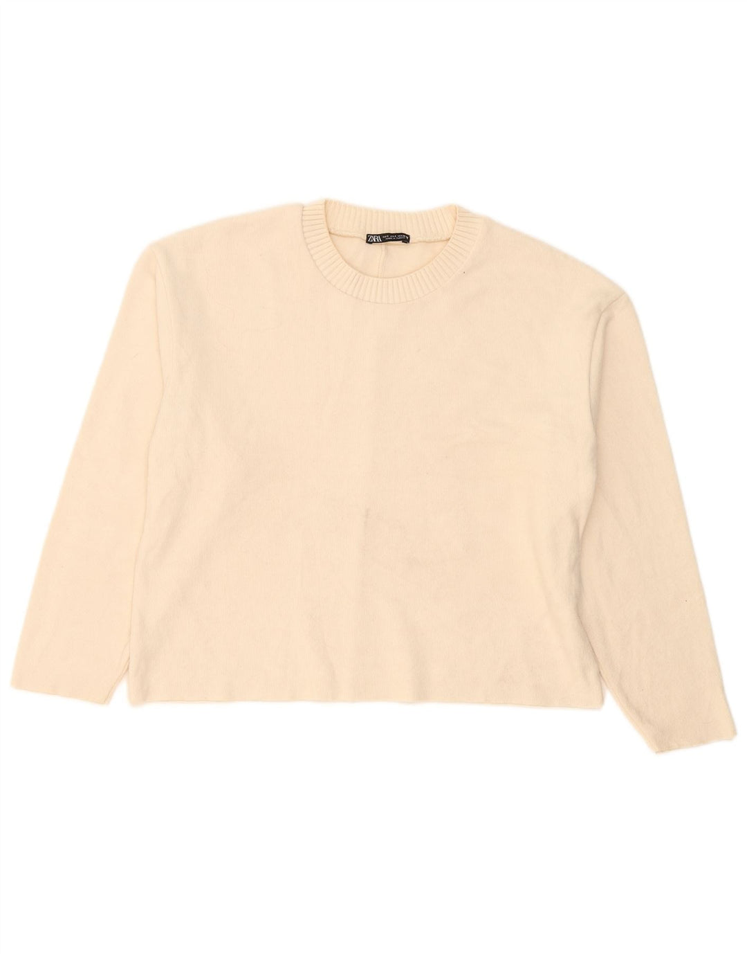 Zara Womens Oversized Crew Neck Jumper Sweater UK 10 Small Off White