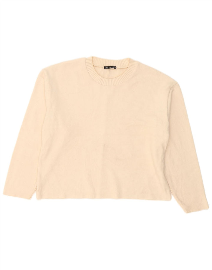 Zara Womens Oversized Crew Neck Jumper Sweater UK 10 Small Off White