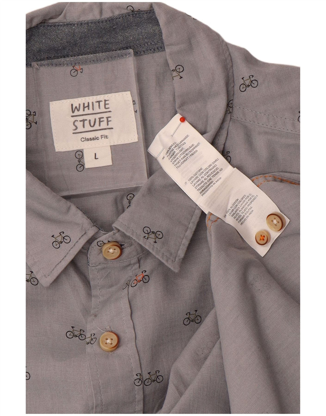 White Stuff Mens Abstract Pattern Classic Fit Shirt Large Grey Cotton