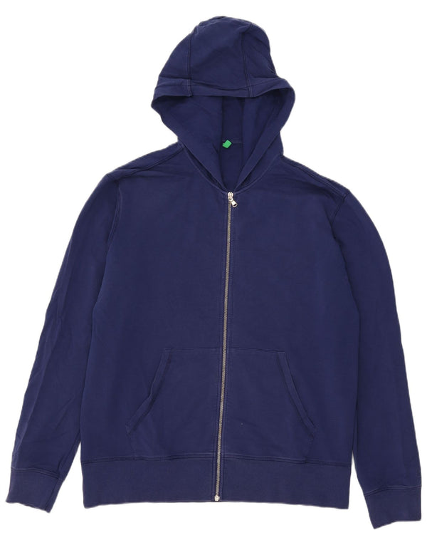Benetton Mens Zip Hoodie Sweater XL Navy Blue Cotton