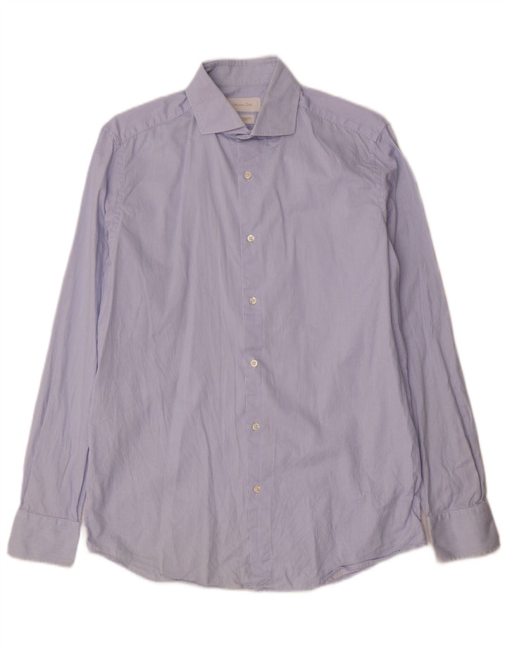 Massimo Dutti Mens Shirt Size 39 15 1/2 Medium Blue Pinstripe