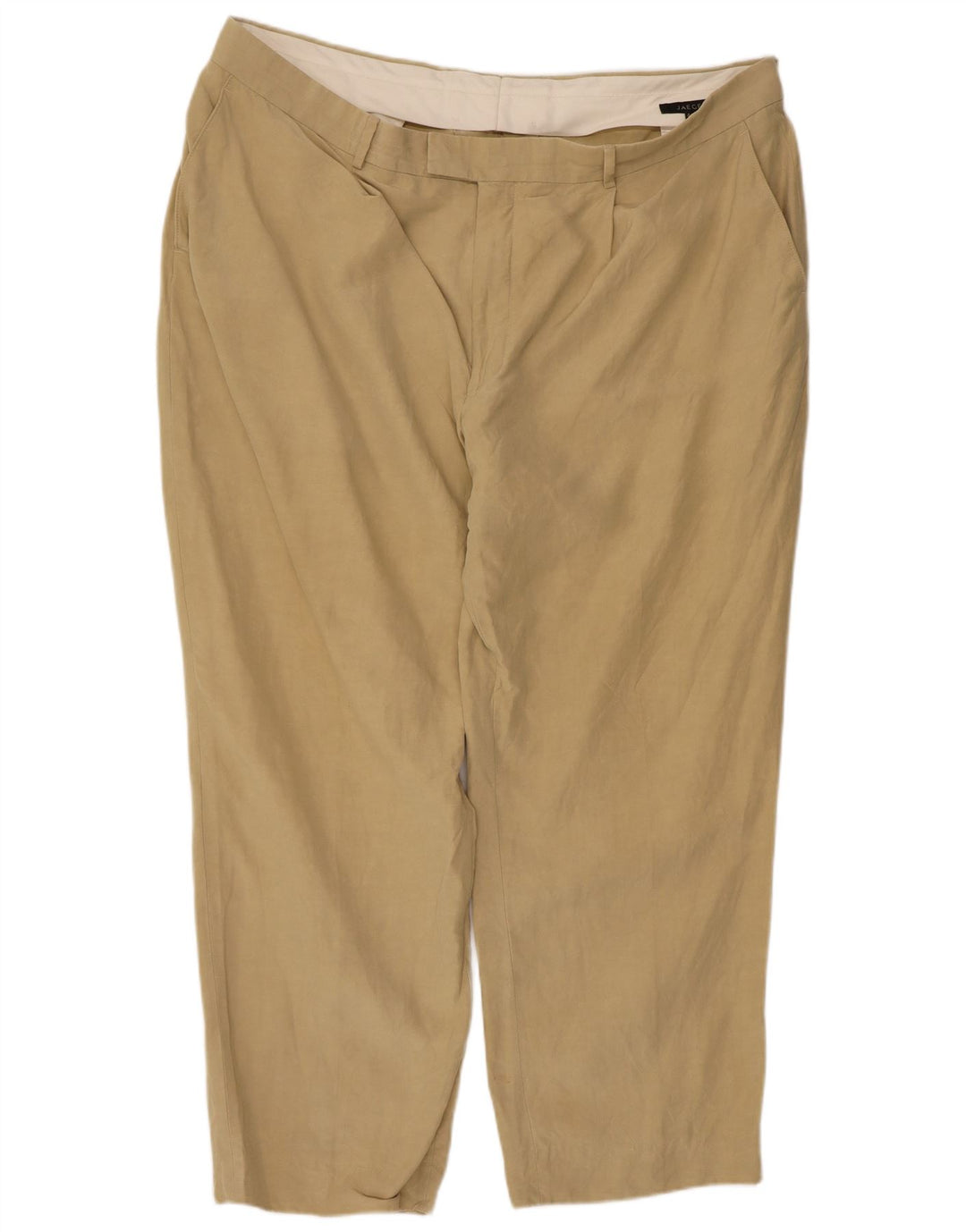Jaeger Mens Straight Cropped Trousers W44 L26 Beige Silk