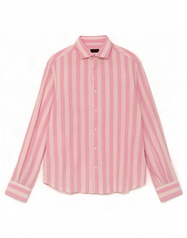 Massimo Dutti Chemise Homme XL Lin Rayé Rose