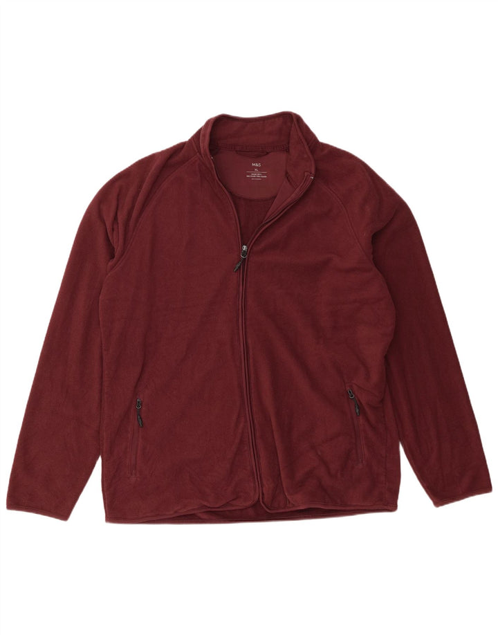 Marks & Spencer Mens Fleece Jacket UK 42 XL Burgundy Polyester