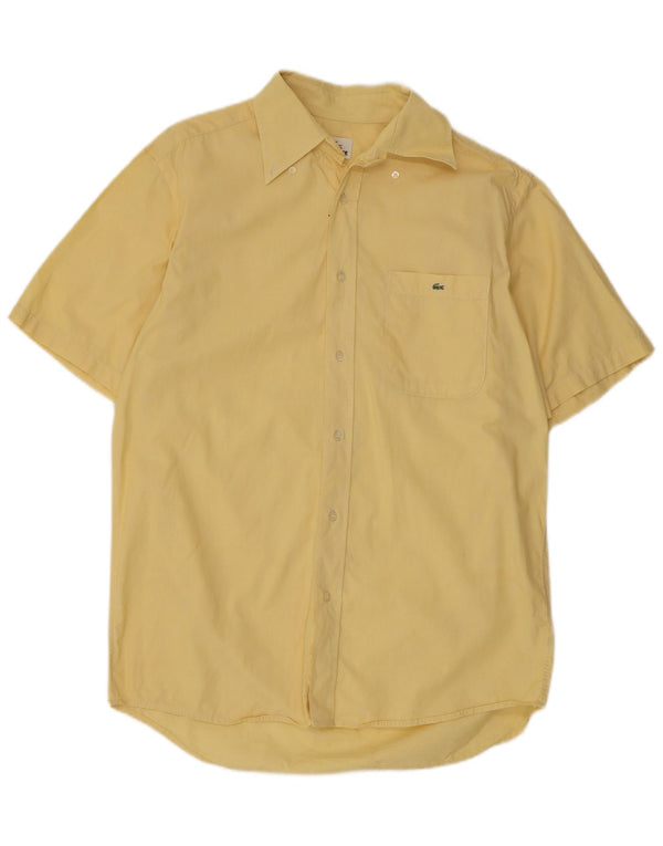 Lacoste camisa masculina de manga curta tamanho 40 algodão amarelo médio