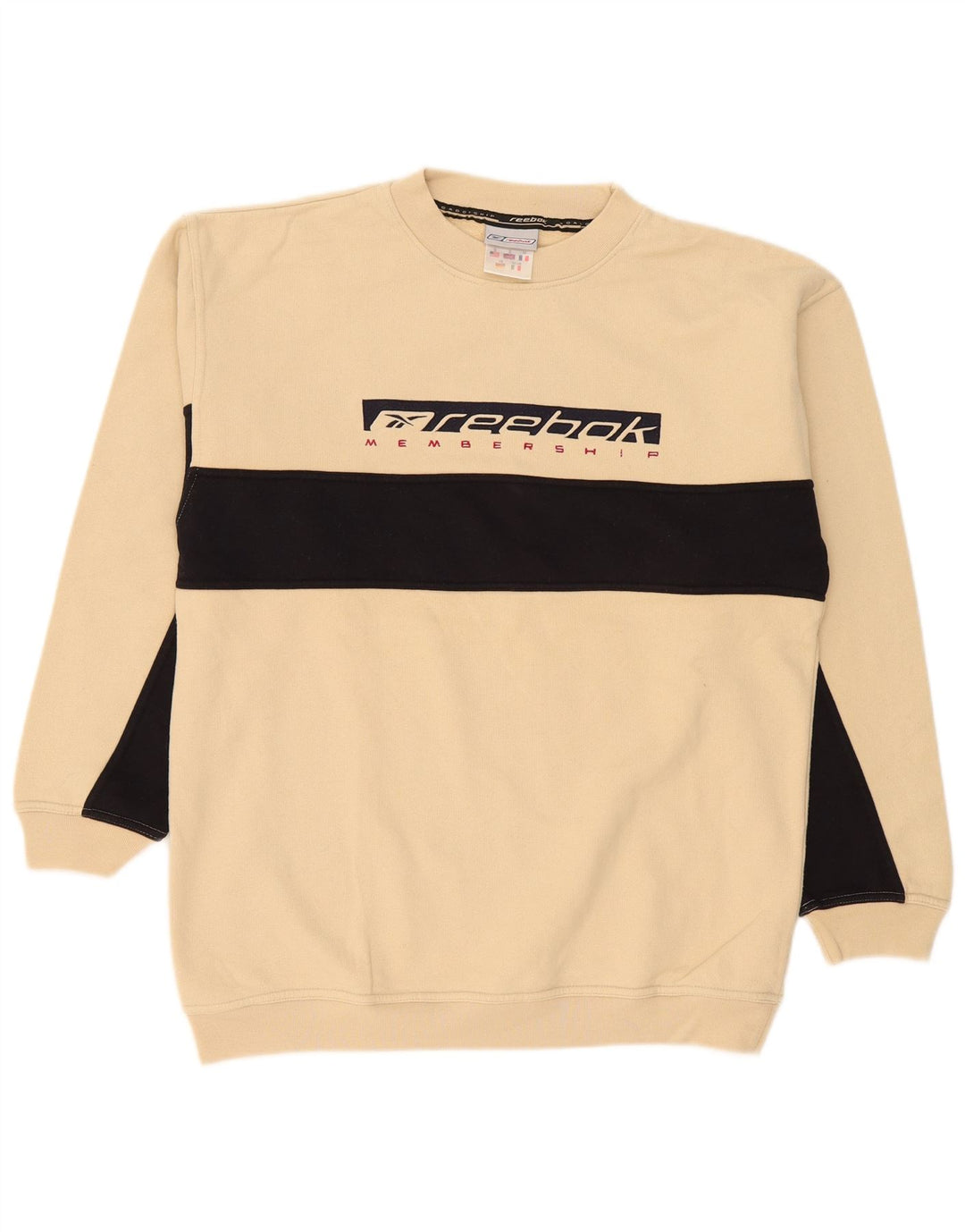 Reebok Mens Graphic Sweatshirt Jumper Small Beige Colourblock Cotton