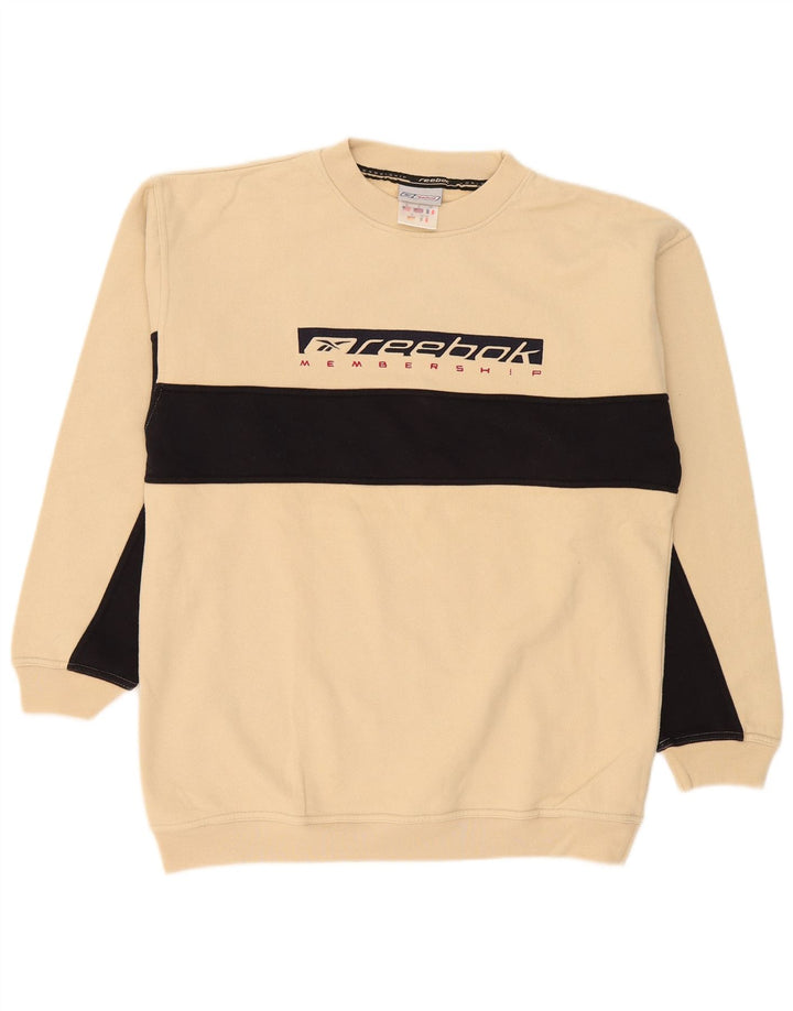 Reebok Mens Graphic Sweatshirt Jumper Small Beige Colourblock Cotton