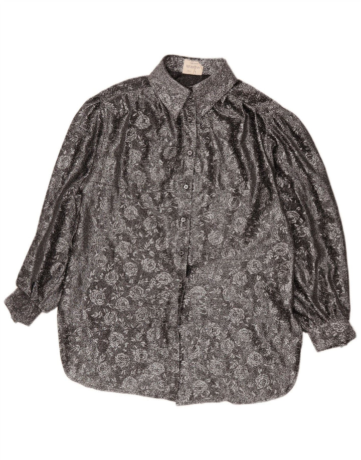 Vintage Womens Loose Fit Shirt EU 42 Large Silver Floral Polyester