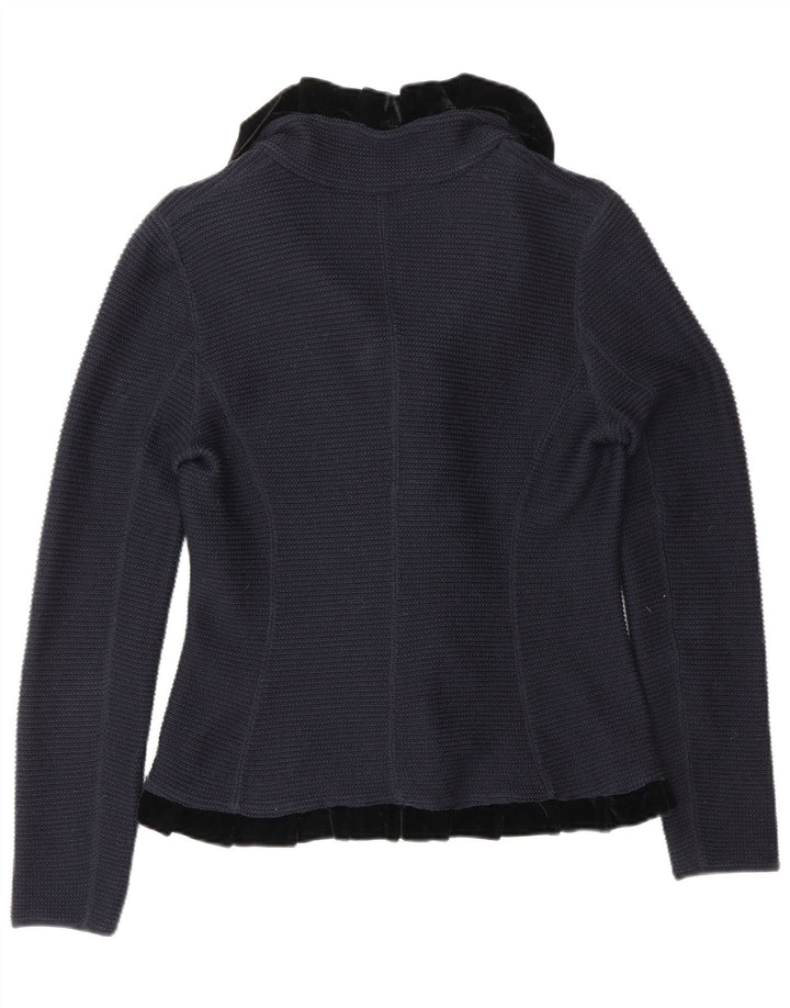ARMANI Womens Ruffle Front Cardigan Sweater IT 42 Medium Navy Blue