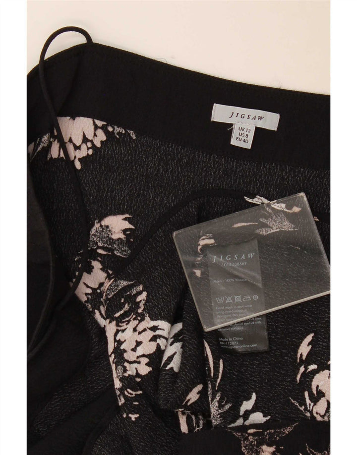 Stiksav kvinders abstrakt mønster Cami Top UK 12 Medium Black Viscose