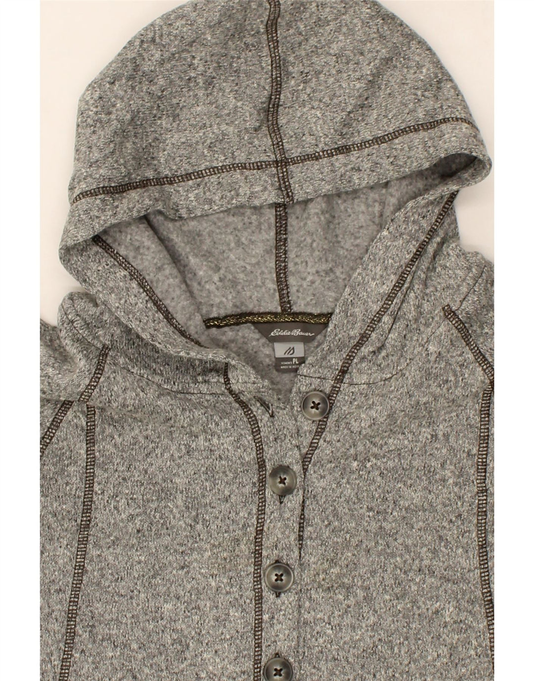 EDDIE BAUER Womens Hoodie Jumper UK 16 Large Grey Flecked Polyester Vintage Eddie Bauer and Second-Hand Eddie Bauer from Messina Hembry 